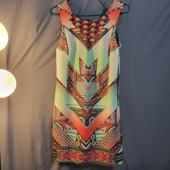 Custo Barcelona Dress colorful geometric trippy psychedelic mini cut out back - Picture 1 of 7